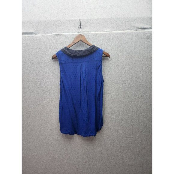 Anthropologie Blue Sleeveless Button-Up Blouse With Textured Dots & Contrast Col - Picture 6 of 6